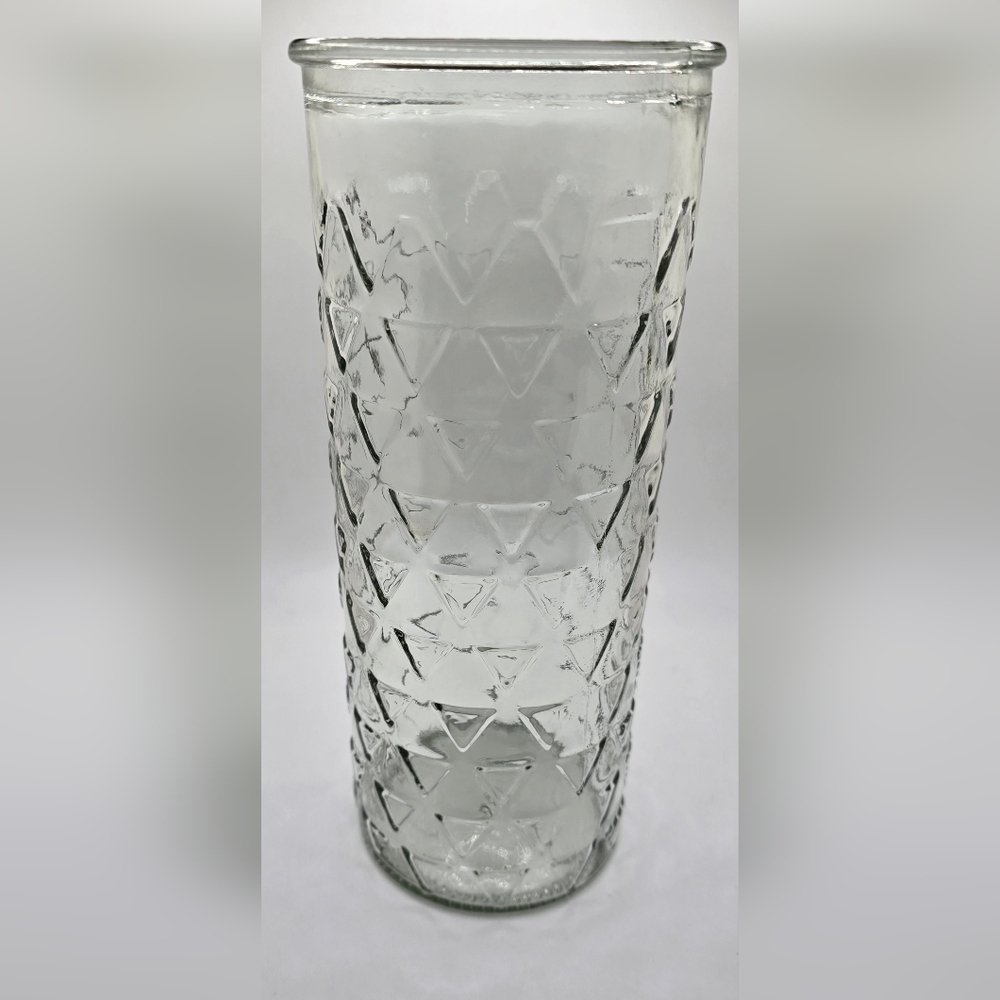 Art Deco Large Vintage Clear Diamond Textured Glass Vase Unmarked Heavy 9.75"x4"